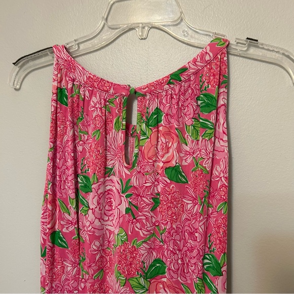 Lilly Pulitzer Pink Floral Pattern Ruffle Tank Casual Top Size 14 Silk - Picture 8 of 8